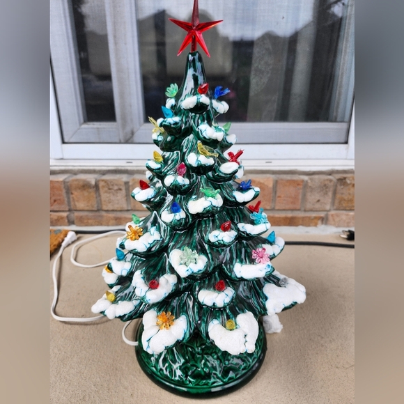 Other - Vintage HUGE ceramic flocked christmas tree with base WORKS